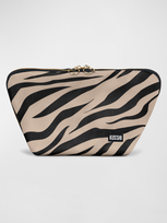 Kusshi Vacationer Zebra-print Makeup Bag In Zebra/ Fuschia