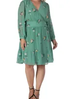 S And P Long Sleeve Wrap A-line Dress In Sage Green Floral