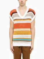 Etro Striped Cotton Waistcoat In Multicolor