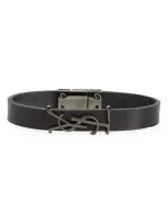 Saint Laurent Ysl Leather Bracelet In Nero