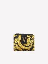 Versace Barocco Virtus Wallet In Leather In Yellow