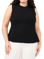 Halogen Ribbed Peplum Tank Top In Rich Black