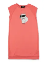 Karl Lagerfeld Kids' Choupette Coral Red Modal Blend Girl  Dress In Rosso