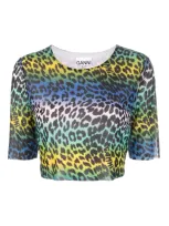 Ganni Mesh Cropped Tshirt In Multicolour