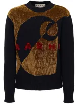 Marni Velvet-effect Logo Knit Jumper In Black