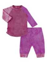 Paigelauren Babies' Long Sleeve Slub Knit Loungewear Set In Magenta Marble