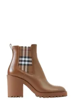 Burberry Allostock Check Block Heel Chelsea Boot In Dark Birch Brown