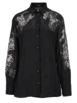 Versace Rumpled Satin & Lace Button-up Shirt In Black