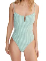 Mango Striped Textured Swimsuit Pastel Green