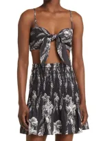 Allsaints Womens Black Riah Floral-print Linen Bandeau Top