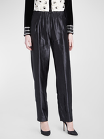 Giorgio Armani Metallic Linen-silk Straight-leg Pull-on Trousers In Black