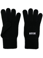 Msgm Logo-embroidered Knitted Gloves In Black