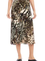 Karen Kane Bias Cut Animal Print Midi Skirt In Brown