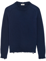 Saint Laurent Distressed Cotton-knit Sweater In Marine