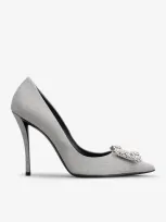 Roger Vivier 100 Crystal Flower Buckle Pumps In Glitter Fabric In Silver