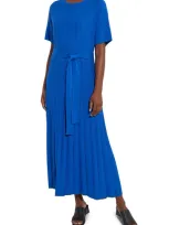 Misook Rib Tie Waist Knit Maxi Dress In Lyons Blue