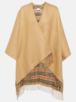 Burberry Check Wool Cape In Beige