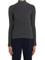 Moncler Turtleneck Virgin Wool Blend Rib Sweater In Dark Grey