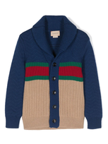 Gucci Button-up Ribbed Wool Cardigan In Blau