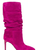 Paris Texas High Heels Ankle Boots In Viola Suede In Fuchsia