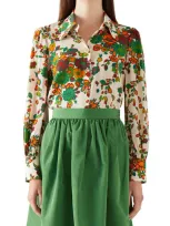 Lk Bennett Sonya Floral Silk Button-up Blouse In Birch Multi