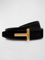 Tom Ford Reversible T-logo Patent Leather Belt In Black