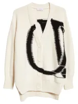 Off-white Intarsia-knit Maxi Logo Cardigan In White,black