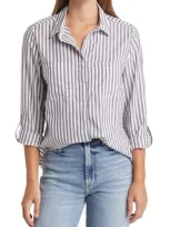 Beachlunchlounge Stripe Cotton & Modal Button-up Shirt In Silver Lining