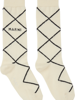 Marni White Check Socks In Arw03 Stone White