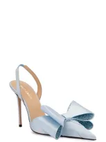 Mach & Mach Le Cadeau Bow Pointed Toe Slingback Pump In Pastel Blue Satin