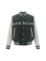 Givenchy Varsity Wool Grained Leather Jacket In Greyish Green