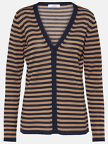 Max Mara Corolla Striped Wool Knit Cardigan In Camel,navy