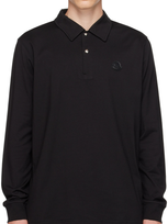 Moncler Logo Patch Long-sleeve Polo Shirt In Black