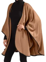 Sofia Cashmere Leather Trim Alpaca Blend Wrap In Camel Brown Leather