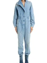 Isabel Marant Kimea Long Sleeve Nonstretch Denim Jumpsuit In Light Blue