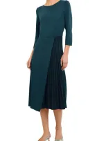 Misook Side Pleated Knit Dress In Marine Teal/black