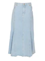 Ganni Bleach Denim Peplum Midi Skirt In Light Blue