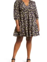 Leota Zariah Floral Stretch Organic Cotton Dress In Scattered Cheetah Black