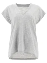 Frame Le Mid Rise V-neck Cotton T-shirt In Gris Heather