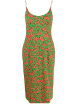 Moschino Cherry Monogram Print Dress In Red/green