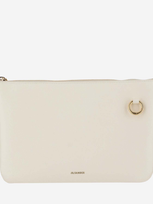 Jil Sander Leather Shoulder Bag With Logo In Beige