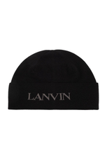 Lanvin Logo Embroidered Knitted Beanie In Black