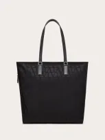 Valentino Garavani Toile Iconographe Shopping Bag In Technical Fabric With Leather Details In Black