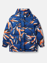 Stella Mccartney Truenature Floral Print Mid-length Padded Jacket In Mystery Ink/unity Orange/white