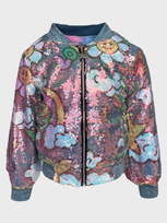 Lola + The Boys Kids' Girl's Happy Daisy Rainbow Sequin Bomber Jacket In Multi