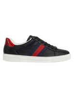 Gucci Ace Herrensneaker Mit Web In Black Hibiscus Red