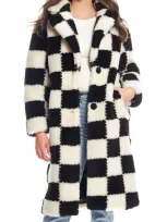 Donna Salyers Fabulous-furs Checkmate High Pile Fleece Longline Coat In Multi