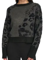 Dkny Animal Jacquard Sequin Long Sleeve Sweater