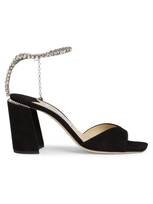 Jimmy Choo Saeda Suede Crystal Ankle-strap Sandals In Black Crystal