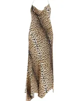 Roberto Cavalli Asymmetric-hem Cowl-neck Silk Dress In Brown